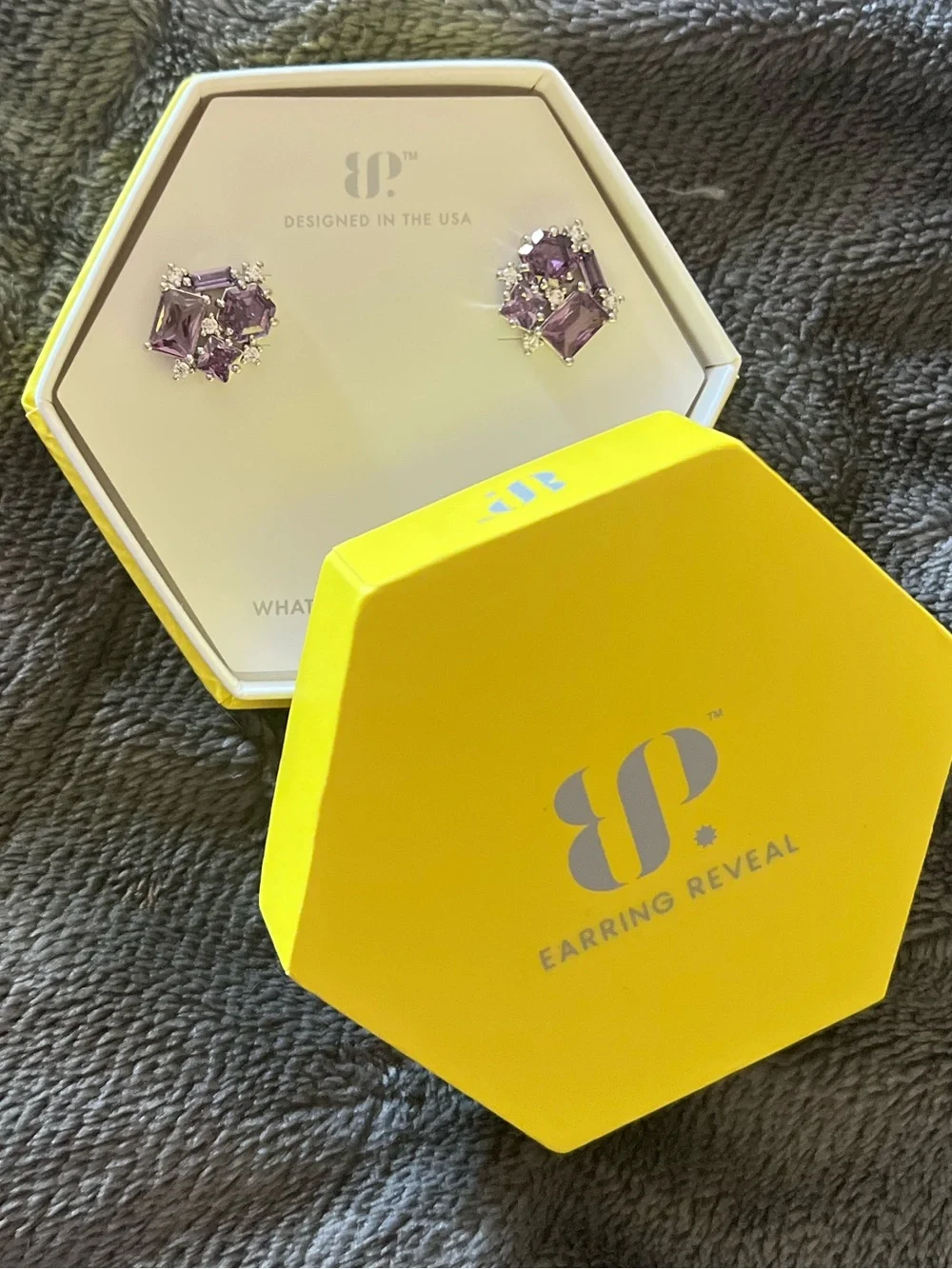 Bomb Party “Lover's Knot Unraveled” Amethyst Cubic Zirconia Stud Earrings NWT